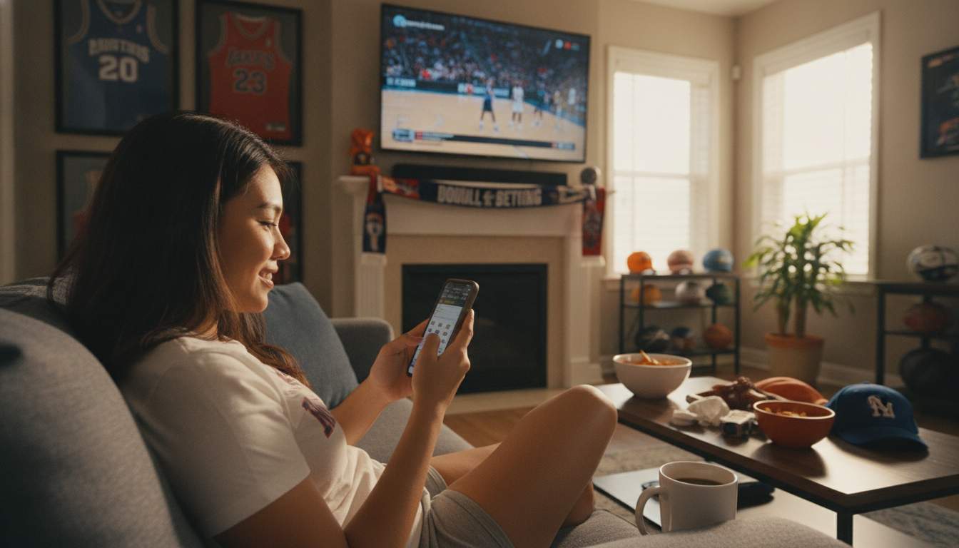 Exciting Sports Betting Experience Woman enjoying sports betting