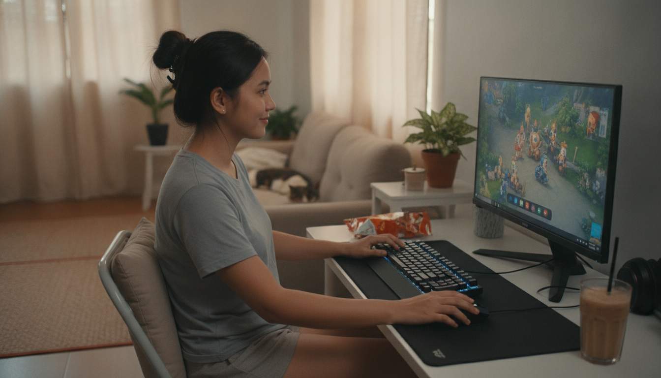 Enjoying Gaming Experience A woman enjoying online gaming